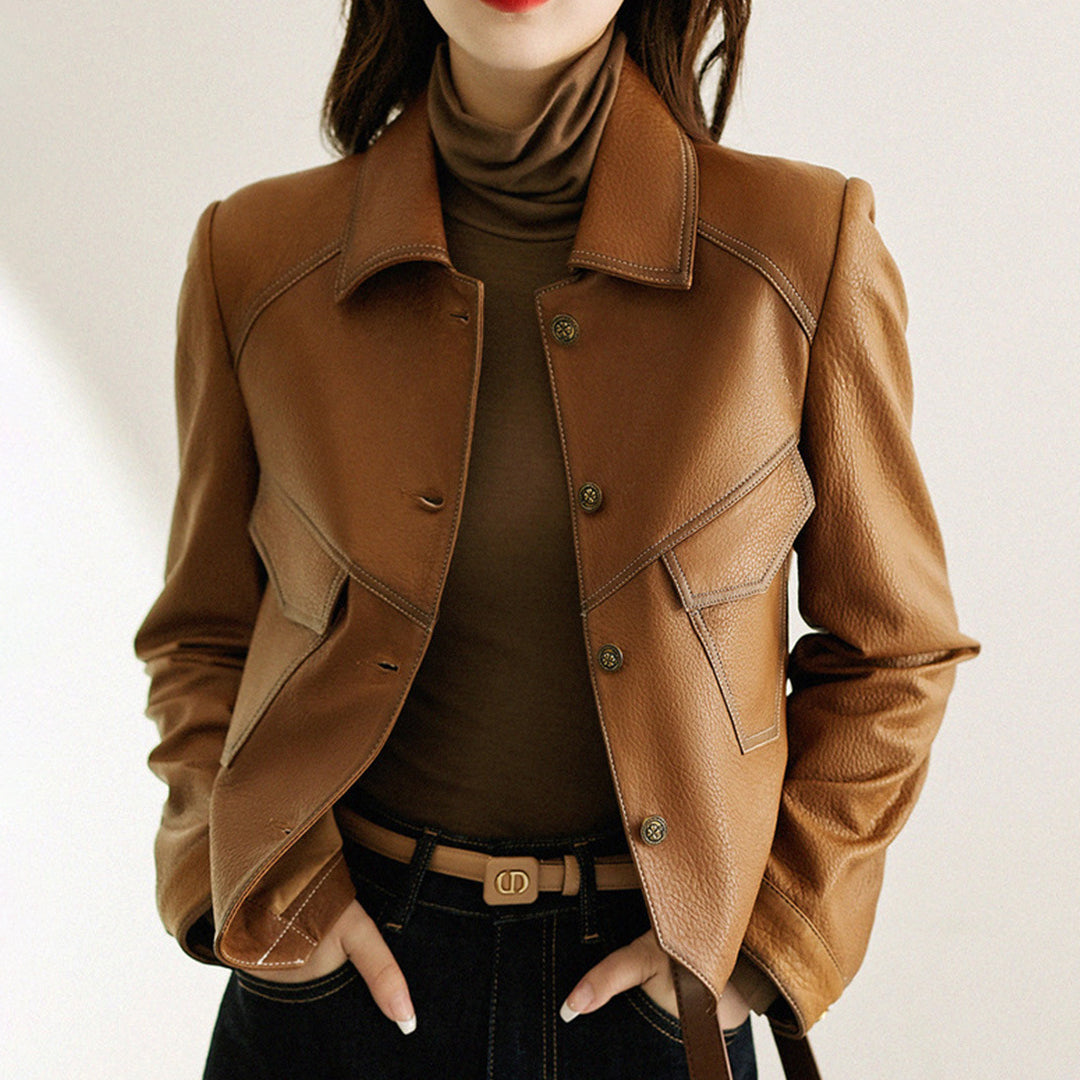 Women's Faux Leather Jacket Cropped Oversized Cut