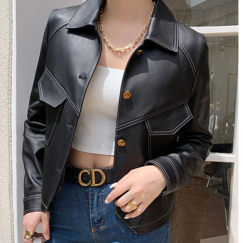 Women's Faux Leather Jacket Cropped Oversized Cut