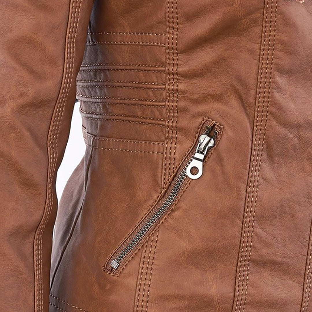 Women's Faux Leather Hooded Jacket Modern Refined Cut