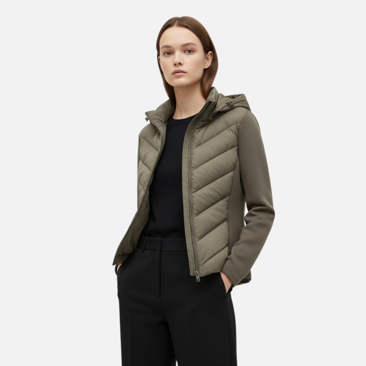 Women's Hooded Patchwork Puffer Jacket Warm Stylish