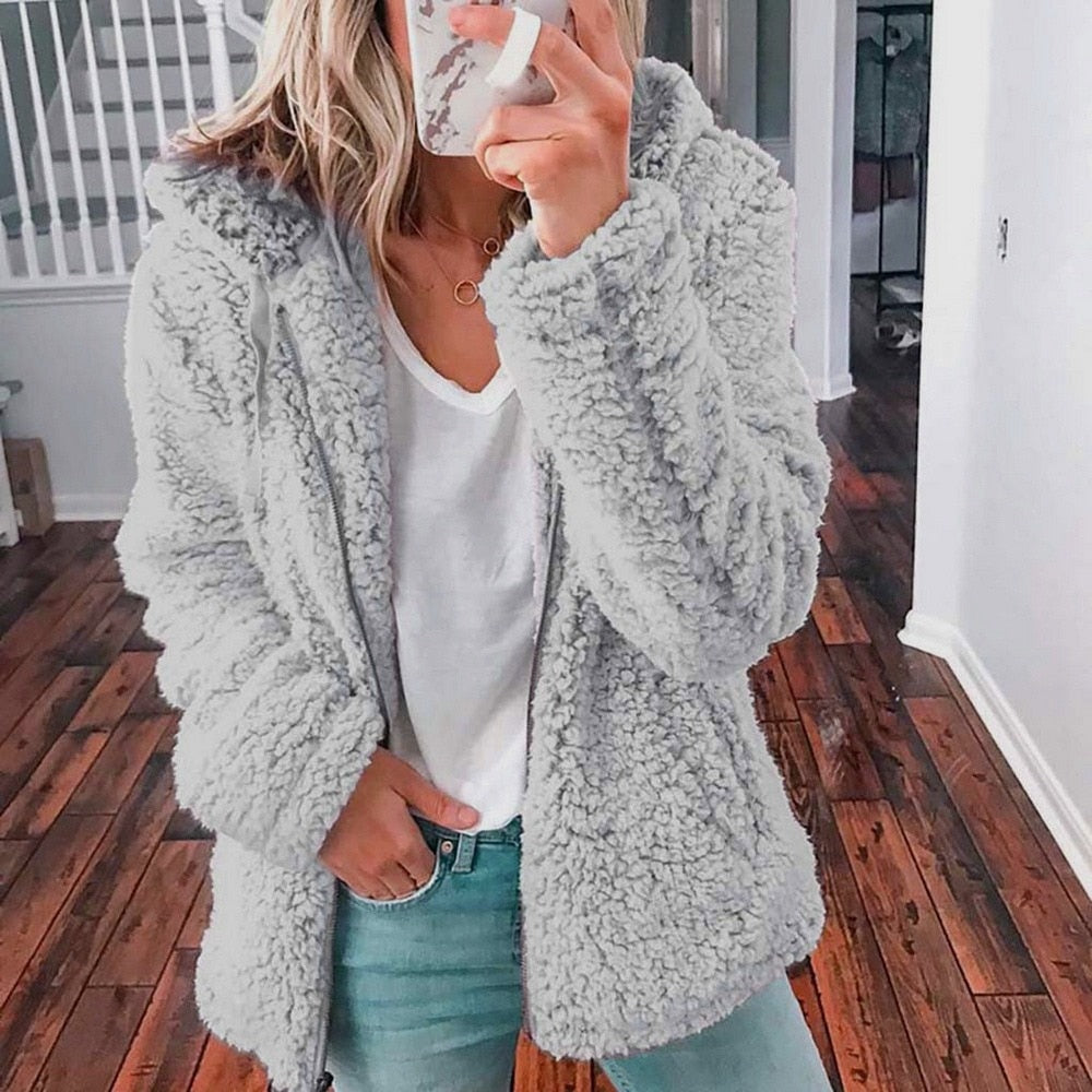 Women's Teddy Hooded Jacket Soft Warm Functional Hood