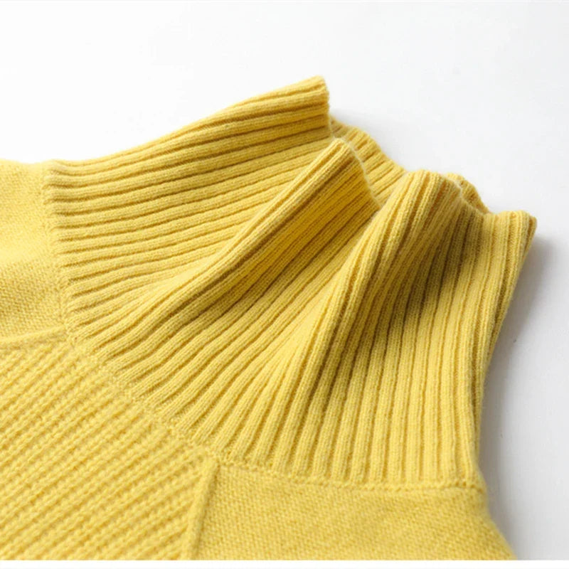 Women's Turtleneck Sweater Diamond Pattern Hand-Knit