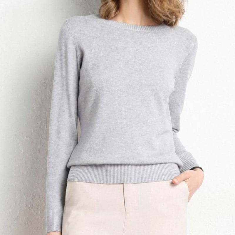 Women's Cashmere-Blend Sweater Round Neck Ribbed Trims