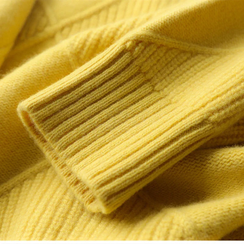 Women's Turtleneck Sweater Diamond Pattern Hand-Knit