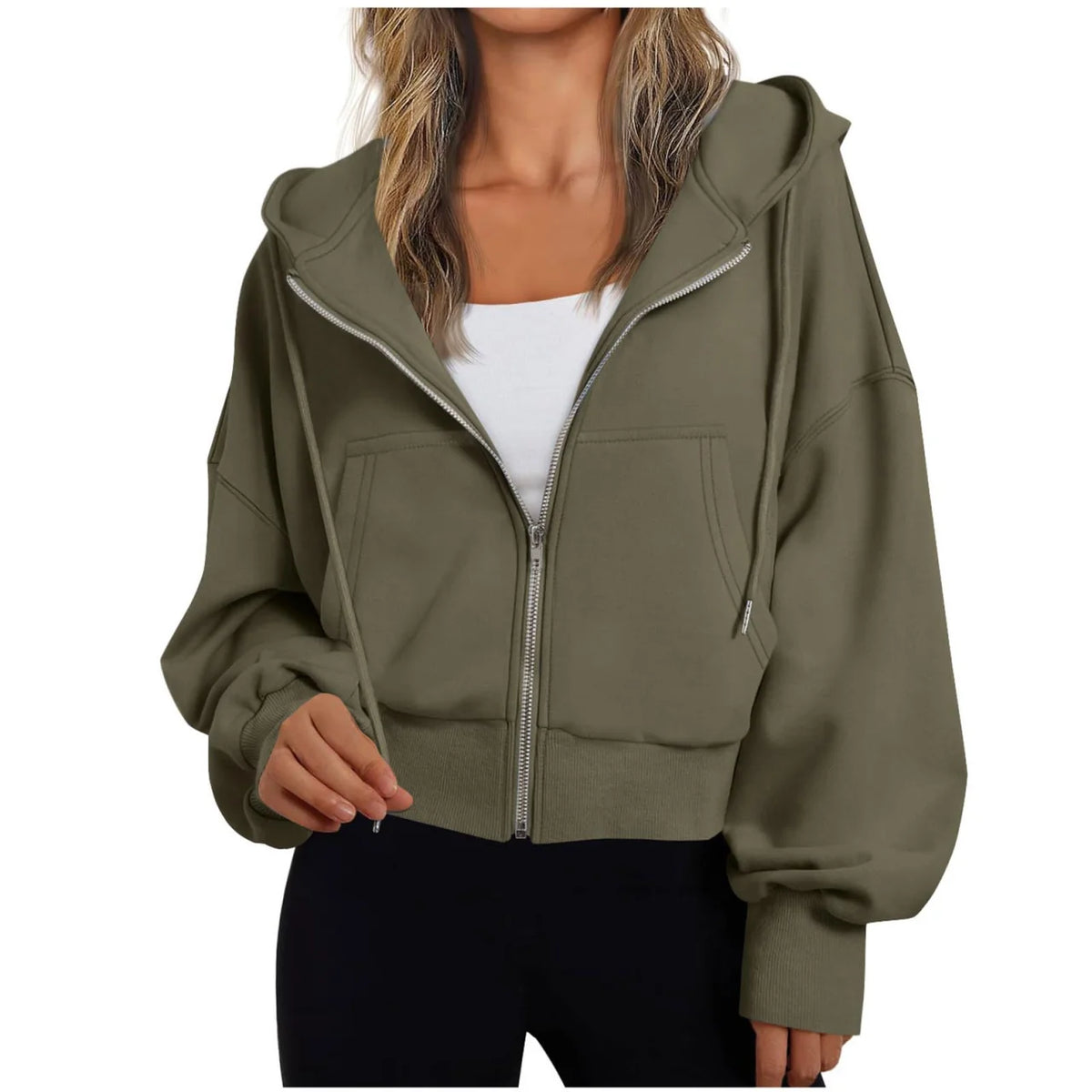Sudadera con capucha y cremallera para mujer con capucha ajustable mediante cordón
