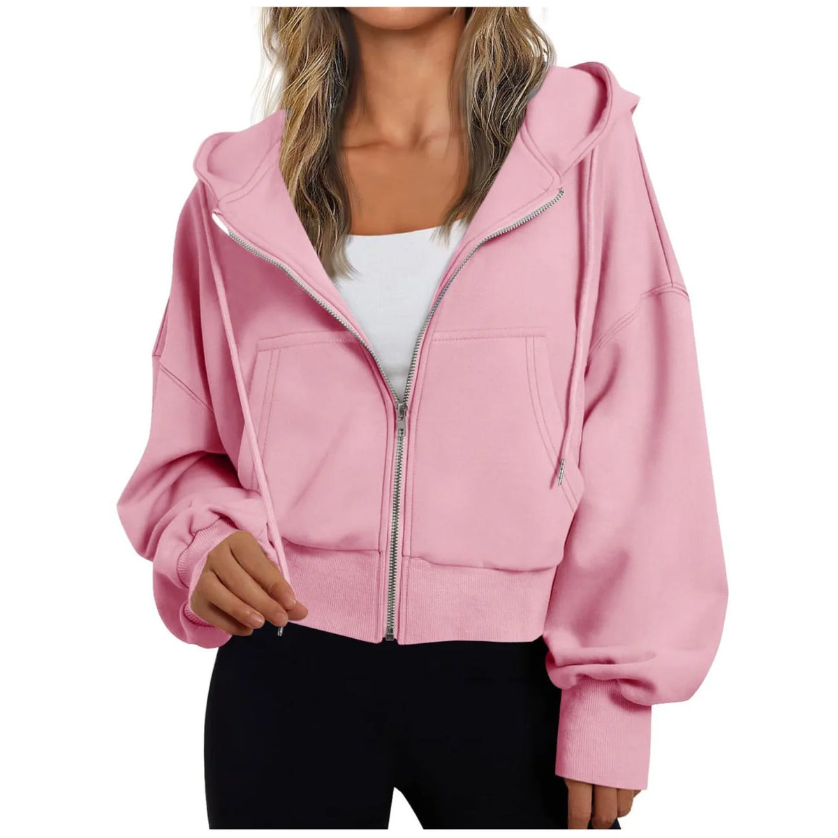 Sudadera con capucha y cremallera para mujer con capucha ajustable mediante cordón