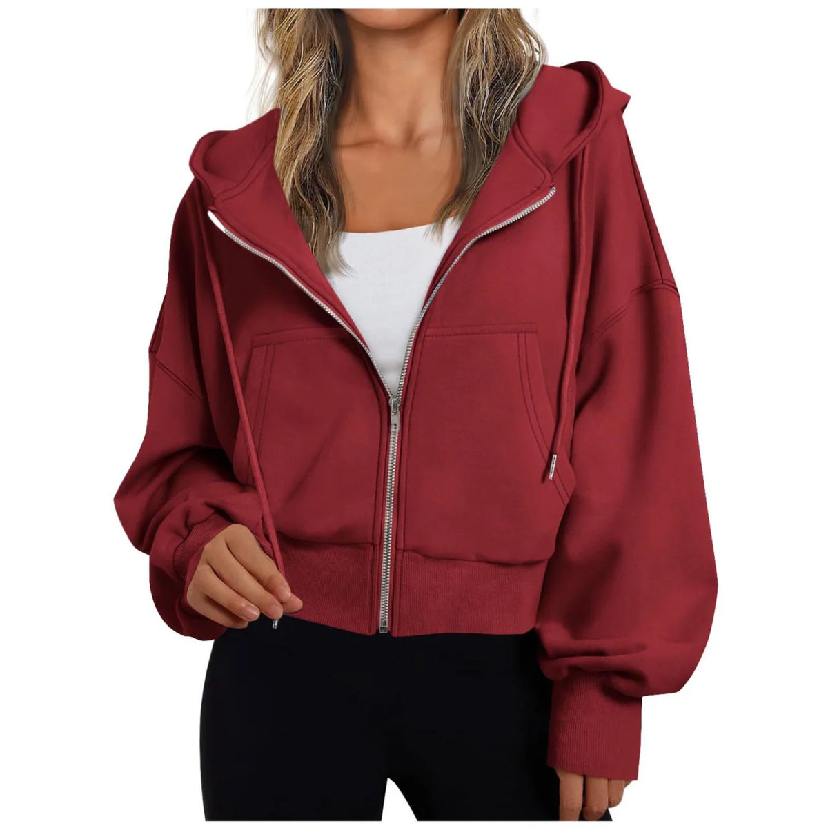 Sudadera con capucha y cremallera para mujer con capucha ajustable mediante cordón