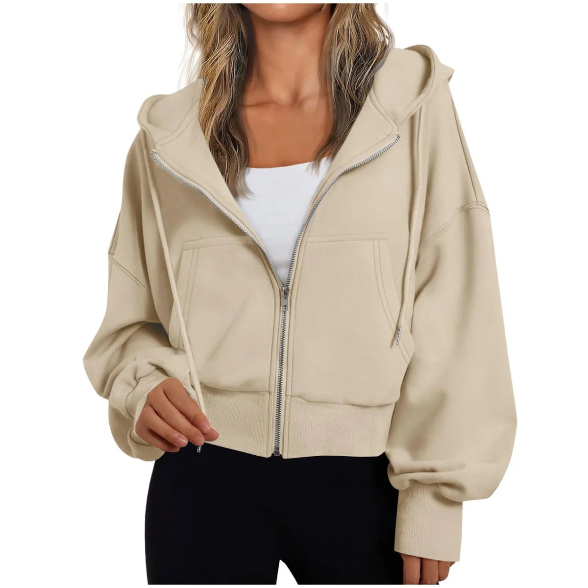 Sudadera con capucha y cremallera para mujer con capucha ajustable mediante cordón