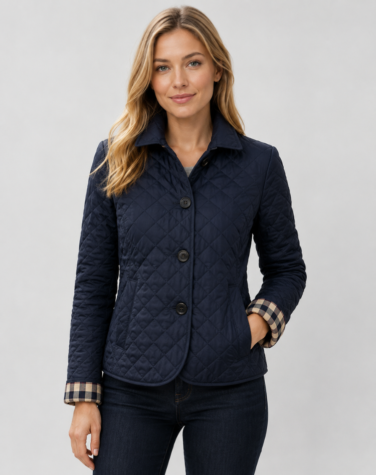 Women's Quilted Transition Jacket Elegant Button Collar