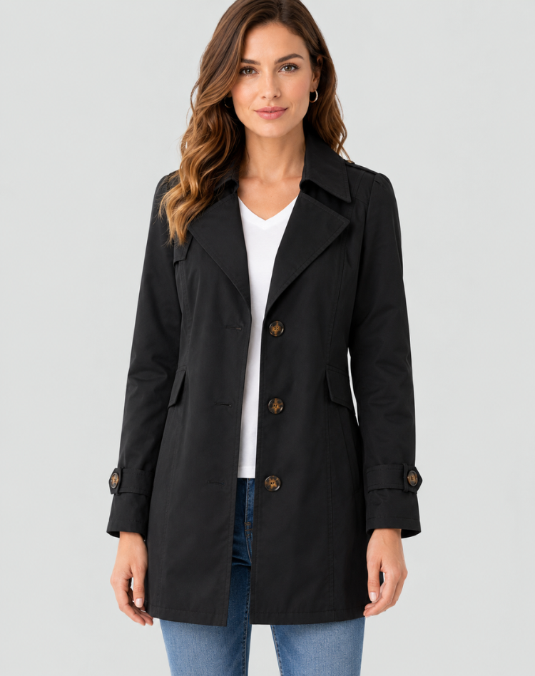 Women's Classic Short Trench Coat Belted Elegant Fit