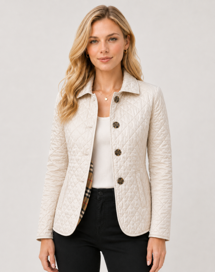 Women's Quilted Transition Jacket Elegant Button Collar