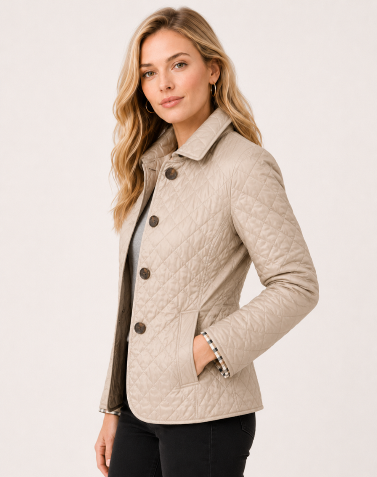 Women's Quilted Transition Jacket Elegant Button Collar