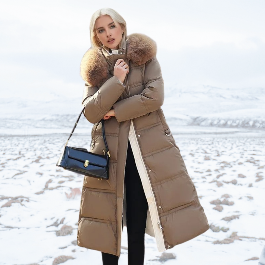 Women's Winter Parka with Fur-Trimmed Hood