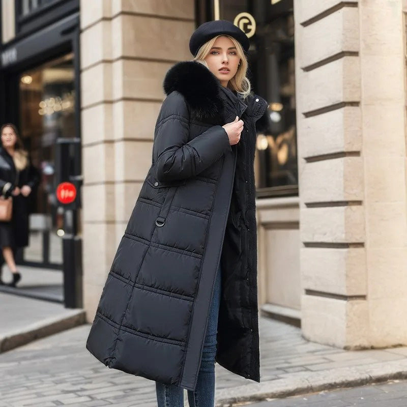 Women's Winter Parka with Fur-Trimmed Hood