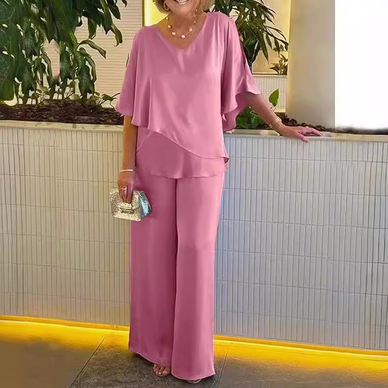 Martha - Conjunto cómodo con pantalones de pierna ancha