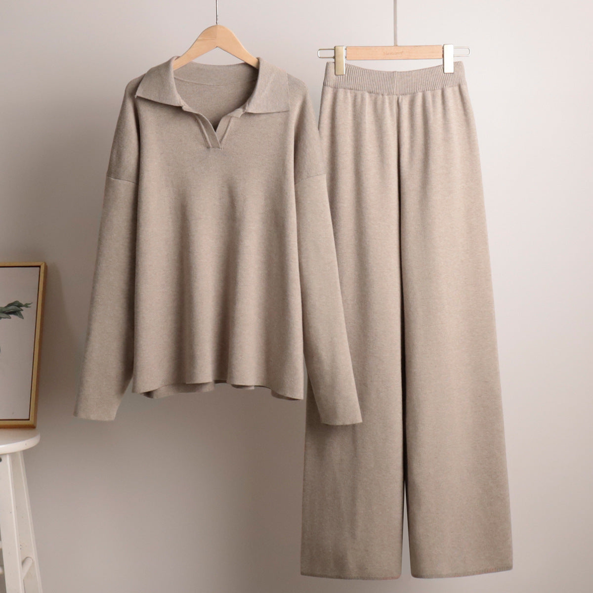 Women's Loungewear Set Wide-Leg Pants Polo Sweater