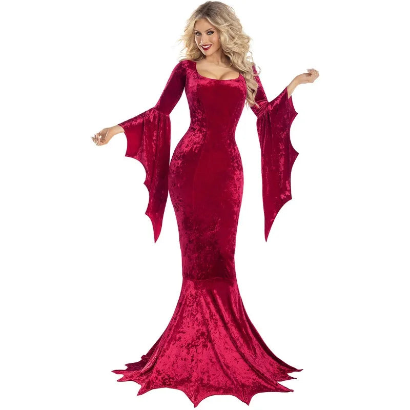 Gothic Dress with Train & Bat Sleeves Women's Halloween Cosplay