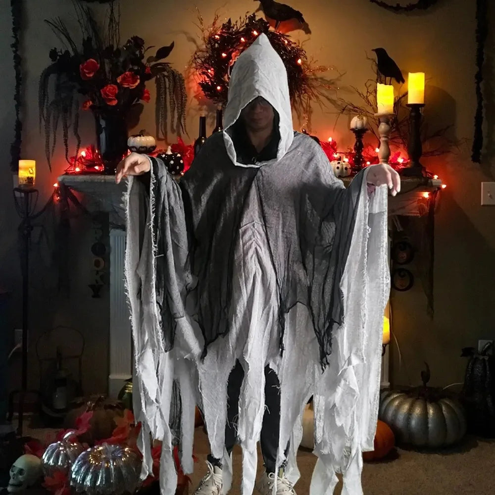 Frayed Ghost Cape with Hood Unisex Halloween Horror Cosplay