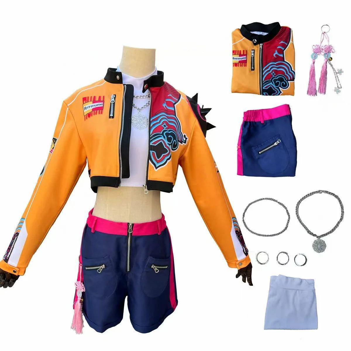 Colorful Cosplay Jacket, Shorts & Jewelry Set Women's Halloween