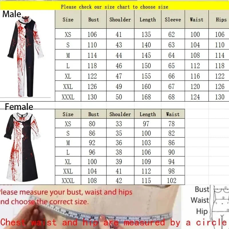 Bloody Clown Costume Men's & Women's Halloween Horror Carnival