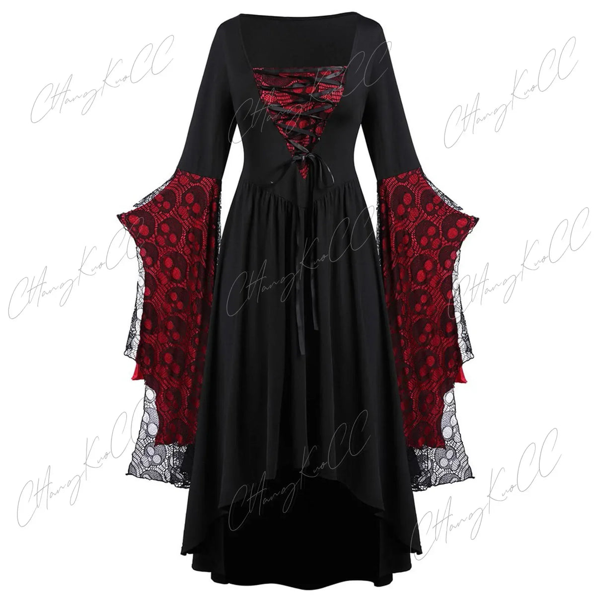 Gothic Lace-Sleeve Dress Women's Halloween Witch Cosplay Costume