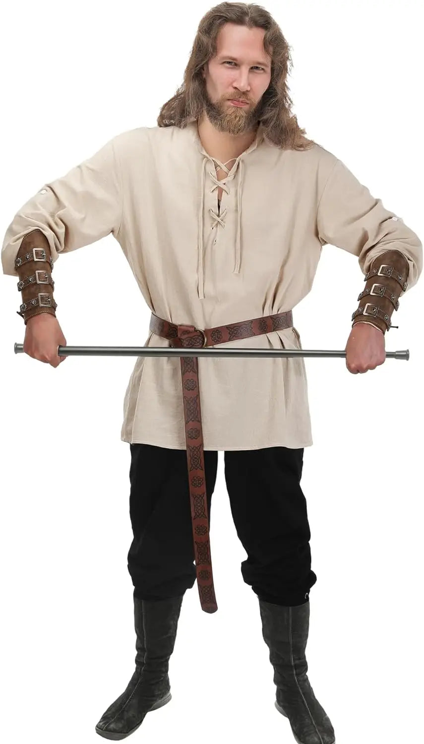 Homme Ensemble Chemise Pantalon Médiéval Halloween Cosplay Ceinture Viking