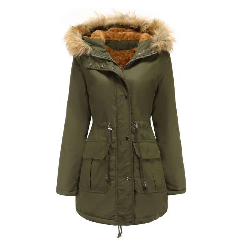 Women's Long Parka with Fur Collar
