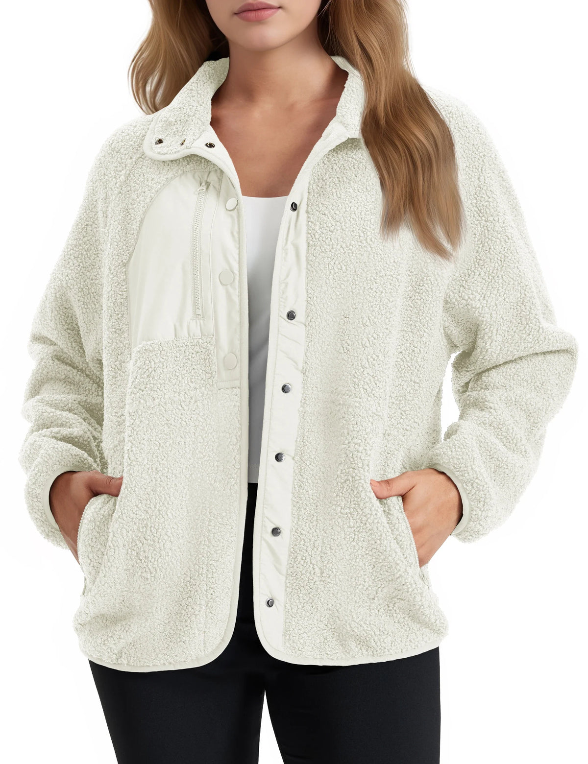 Women's Sherpa Fleece Jacket with Collar and Side Pockets