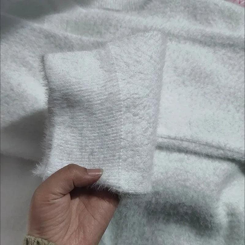 Women's Velvet Knit Cardigan Pearl Buttons Soft Texture