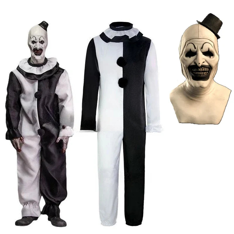 Scary Clown Costume Jumpsuit & Mask Unisex Halloween Cosplay