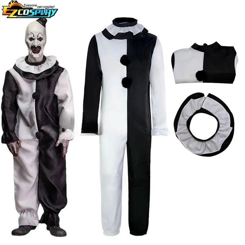 Scary Clown Costume Jumpsuit & Mask Unisex Halloween Cosplay