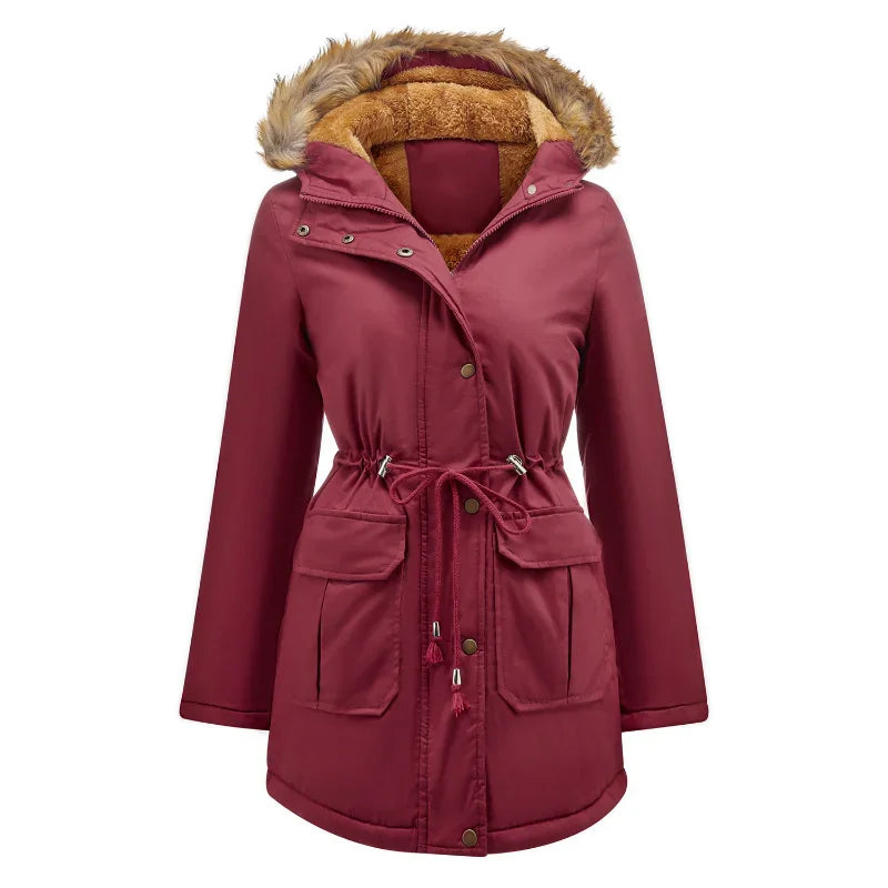 Women's Long Parka with Fur Collar