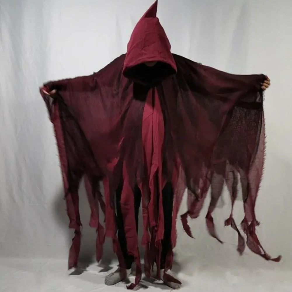 Frayed Ghost Cape with Hood Unisex Halloween Horror Cosplay