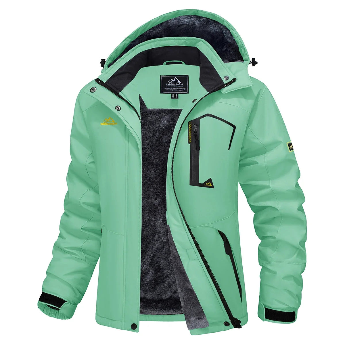 Parka impermeable forrada de forro polar para mujer con capucha integrada