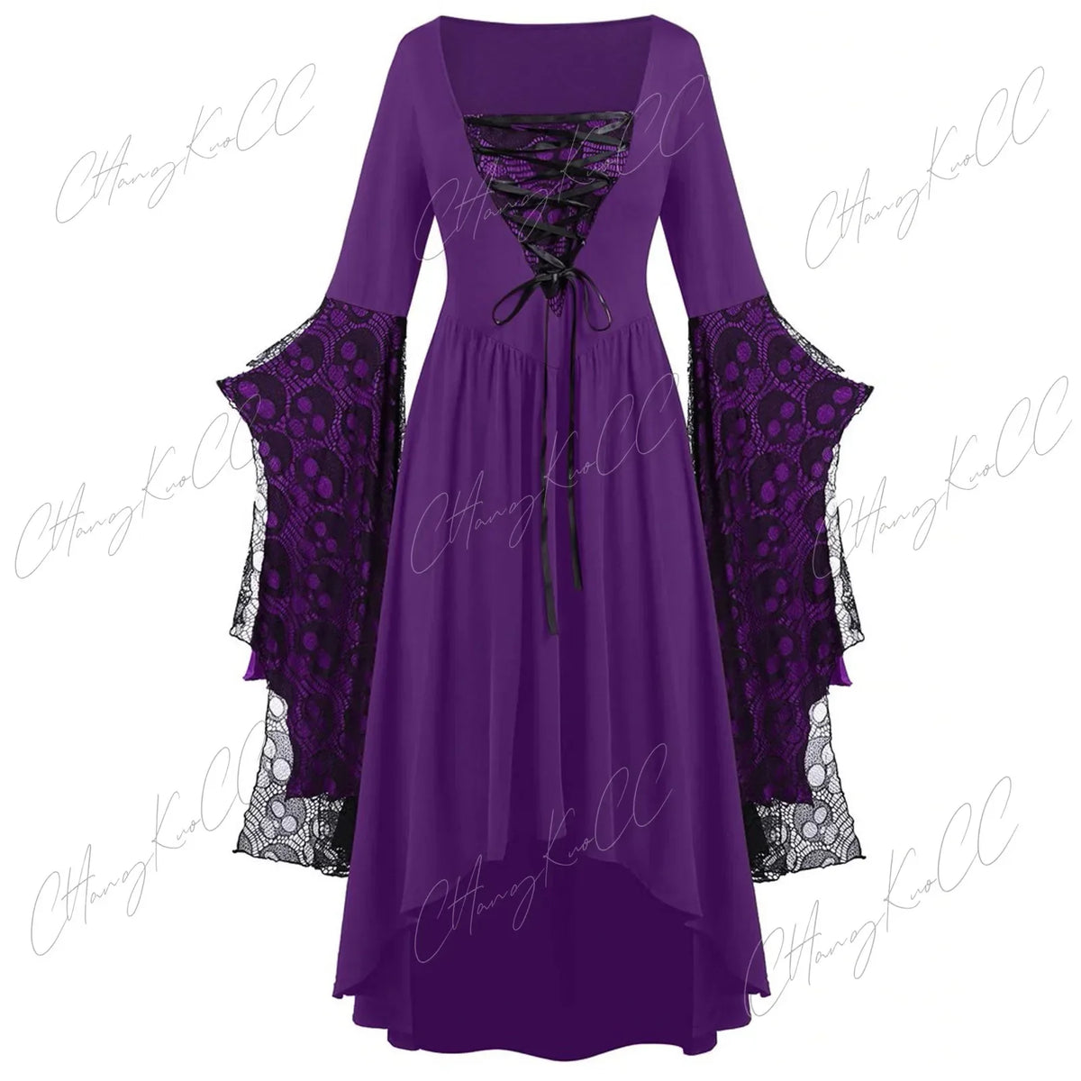 Gothic Lace-Sleeve Dress Women's Halloween Witch Cosplay Costume