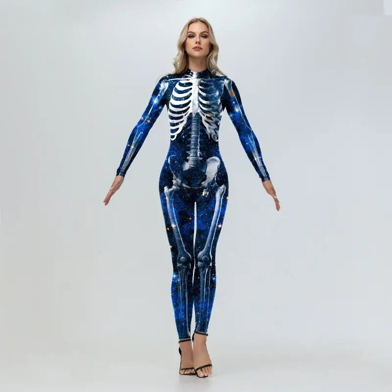 Women's Skeleton Print Bodysuit Halloween Cosplay Costume