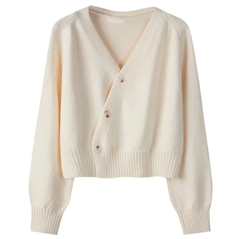 Women's Crossover Cardigan Asymmetric Button Cropped