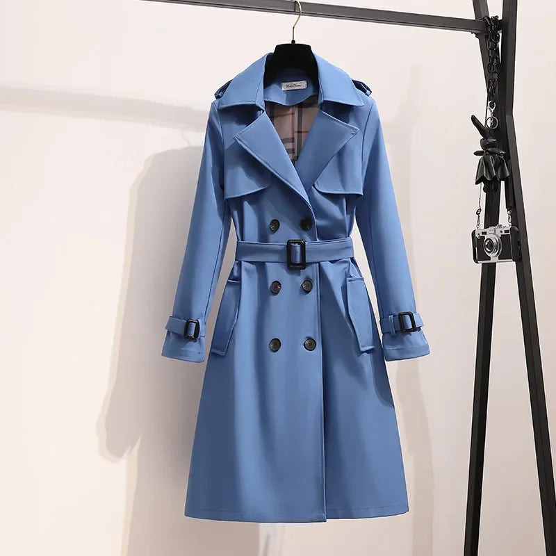 Women's Belted Trench Coat Longline Wide Lapels