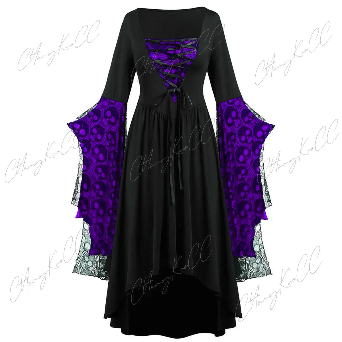 Gothic Lace-Sleeve Dress Women's Halloween Witch Cosplay Costume