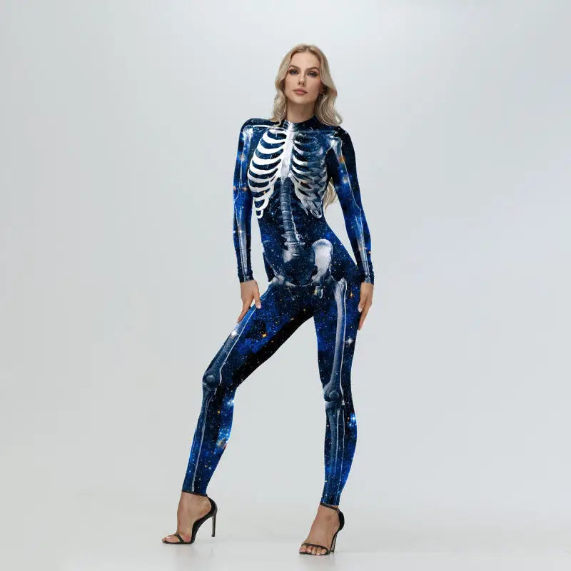 Women's Skeleton Print Bodysuit Halloween Cosplay Costume