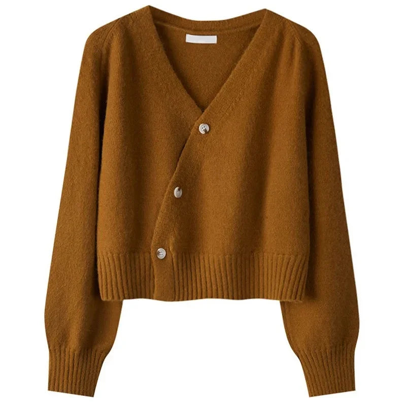 Women's Crossover Cardigan Asymmetric Button Cropped