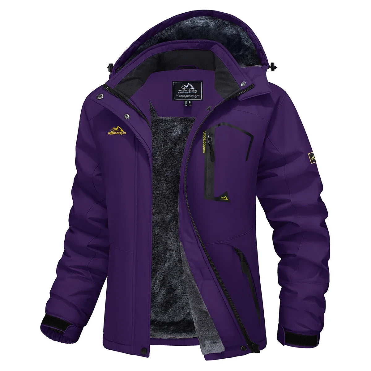 Parka impermeable forrada de forro polar para mujer con capucha integrada