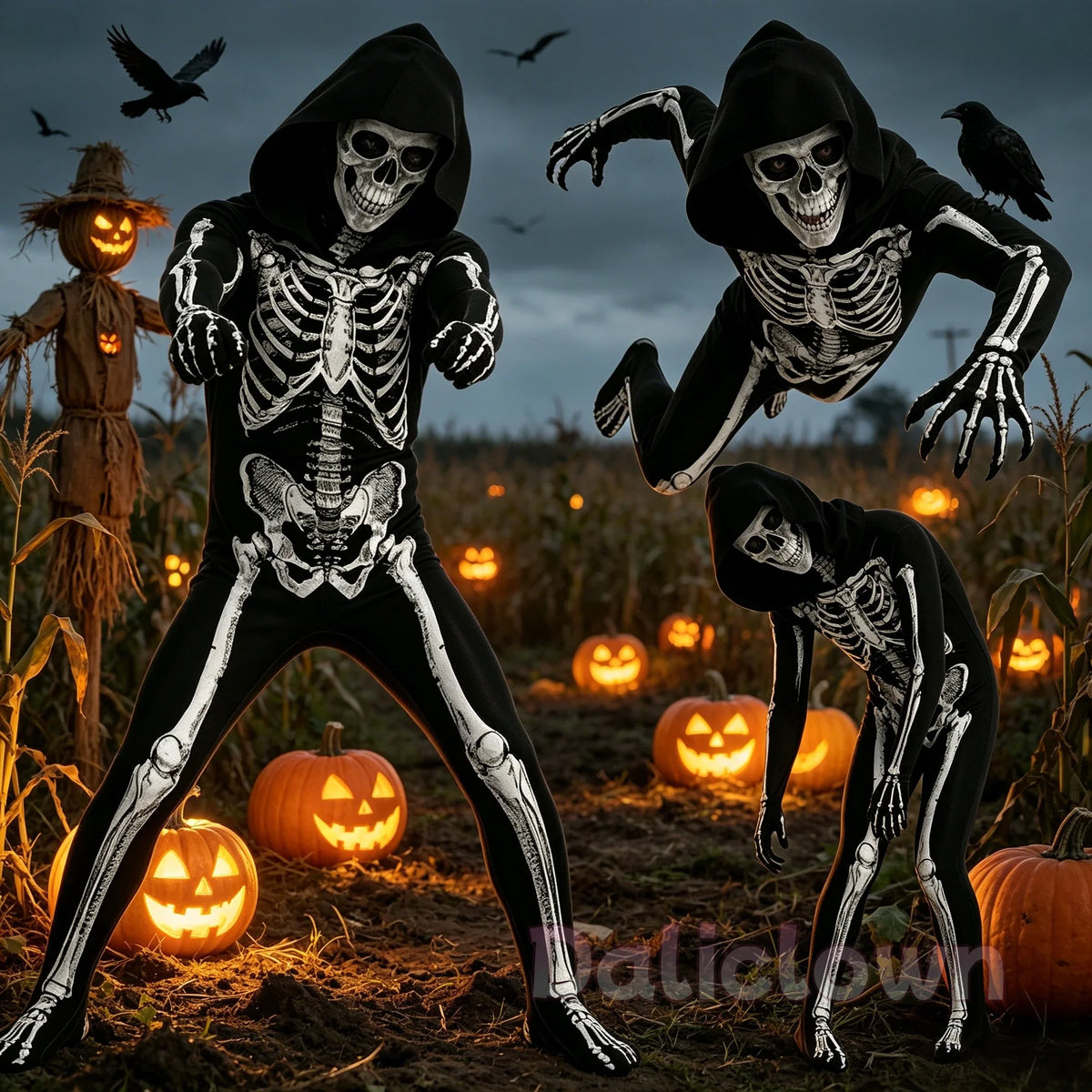 Kids' Hooded Skeleton Costume Jumpsuit Halloween Cosplay
