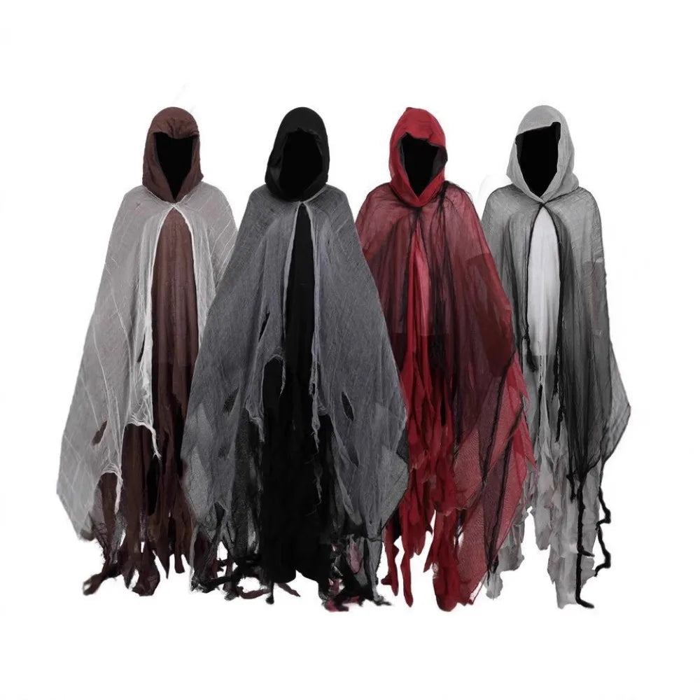 Frayed Ghost Cape with Hood Unisex Halloween Horror Cosplay