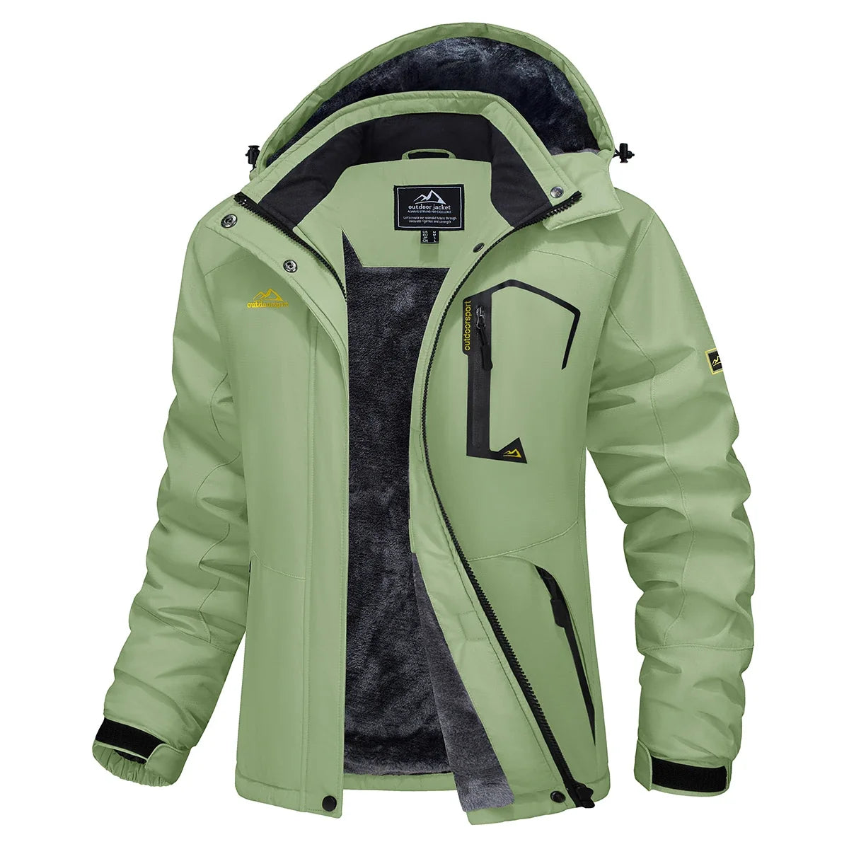 Parka impermeable forrada de forro polar para mujer con capucha integrada