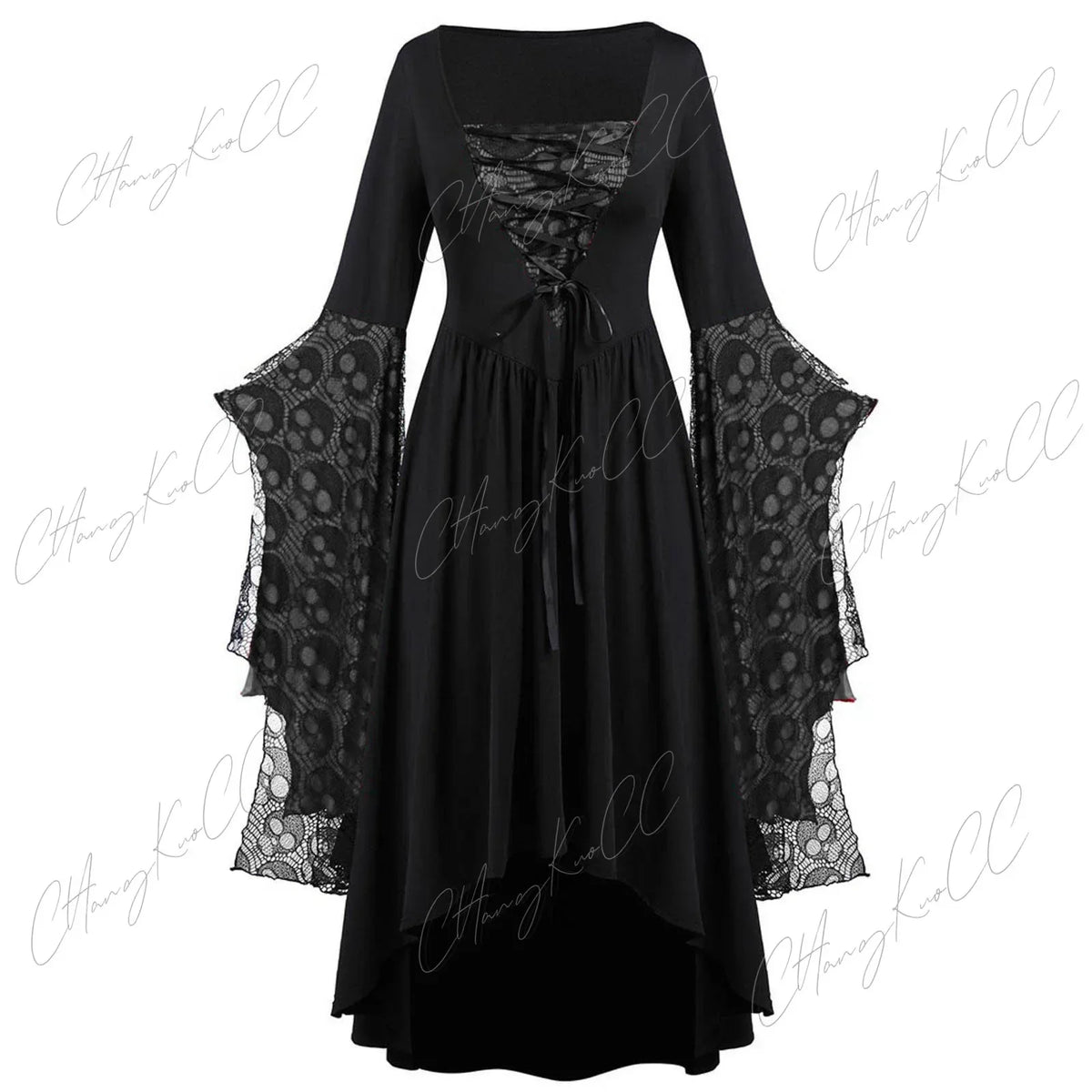 Gothic Lace-Sleeve Dress Women's Halloween Witch Cosplay Costume