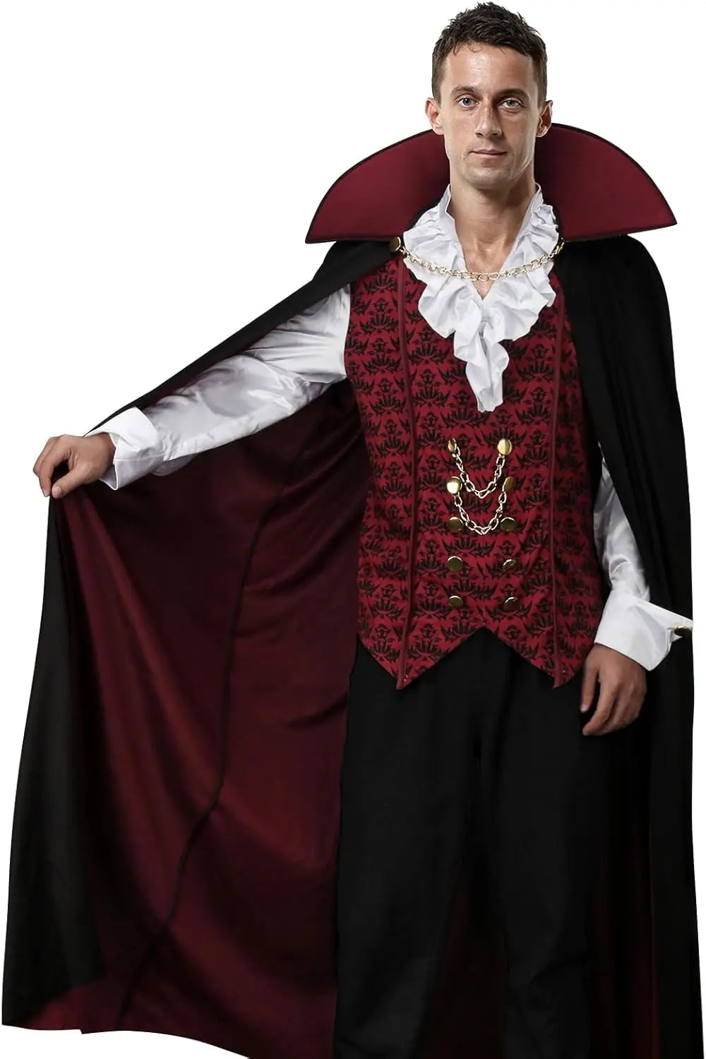 Gothic Vampire Costume Set Men's Halloween Cosplay Cape & Shirt