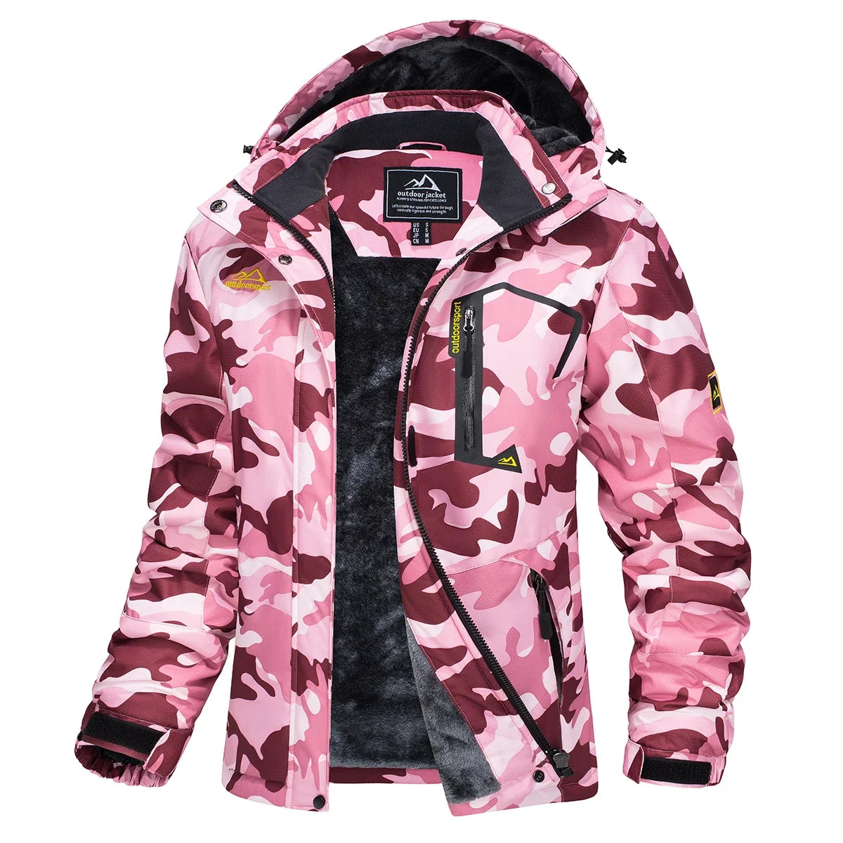 Parka impermeable forrada de forro polar para mujer con capucha integrada