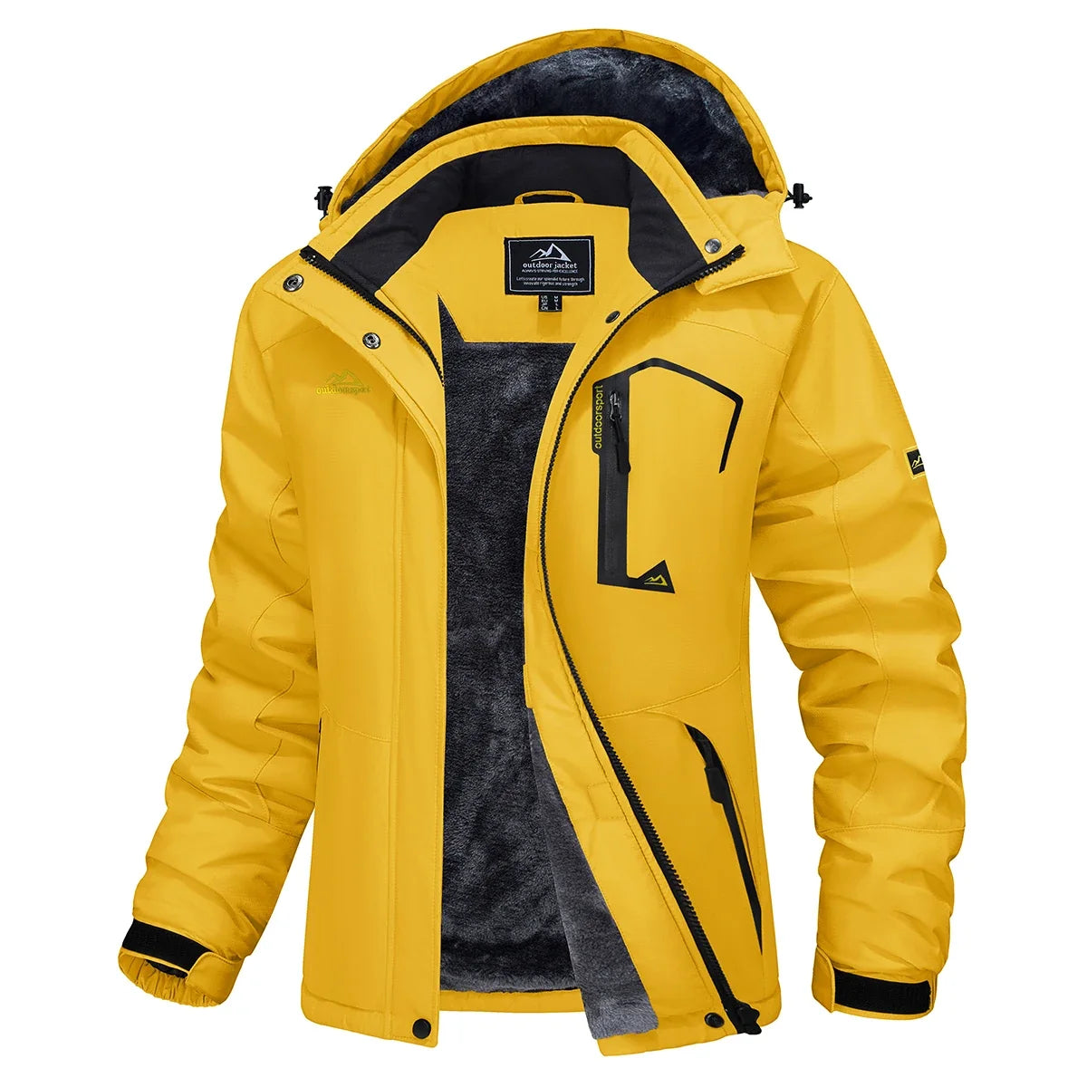 Parka impermeable forrada de forro polar para mujer con capucha integrada