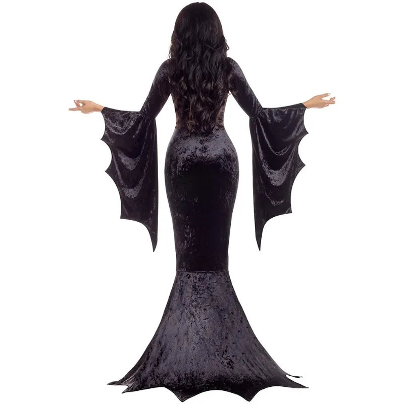 Gothic Dress with Train & Bat Sleeves Women's Halloween Cosplay